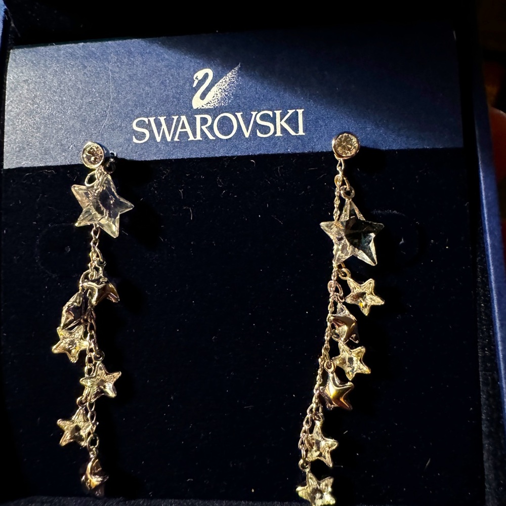 Swarovski clear crystal star earrings in silver tone.